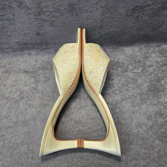 Caparros White Sequin Open Toe Slide On High Heels Mules Women's Size 8B - Picture 5 of 9